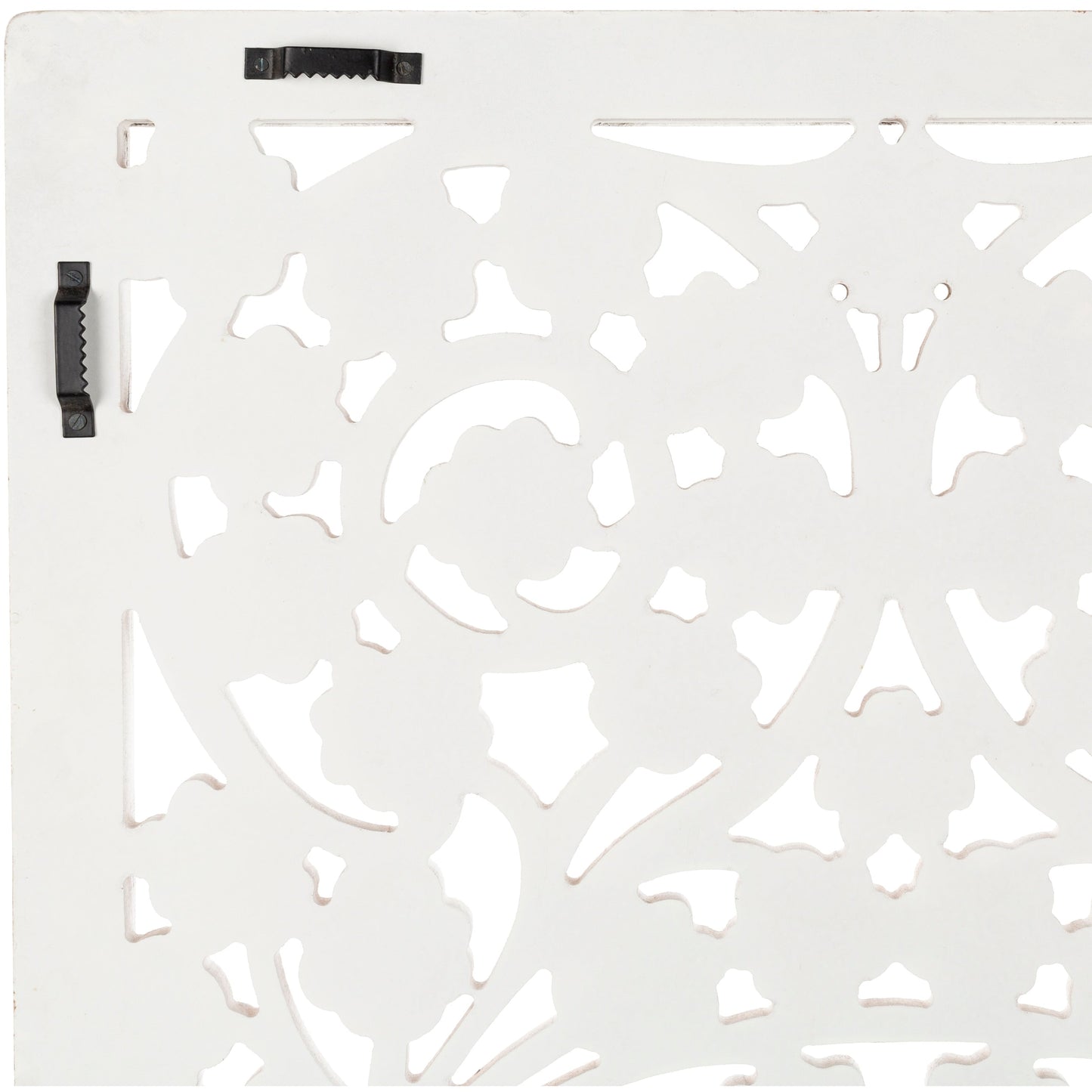 Panneau mural Allen en bois blanchi, sculpté à la main, avec incrustation de miroir, 48x28 pouces