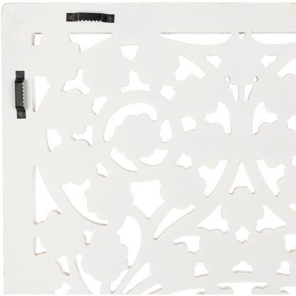 Panneau mural Allen en bois blanchi, sculpté à la main, avec incrustation de miroir, 48x28 pouces