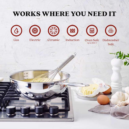Casserole à sauce Alva Maestro en acier inoxydable 5 plis - 1,6 Qt. Non toxique