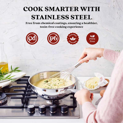 Casserole à sauce Alva Maestro en acier inoxydable 5 plis - 1,6 Qt. Non toxique