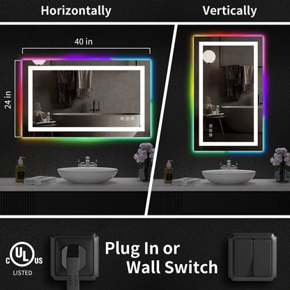 Miroir de salle de bain antibuée avec rétroéclairage RGB et éclairage LED frontal