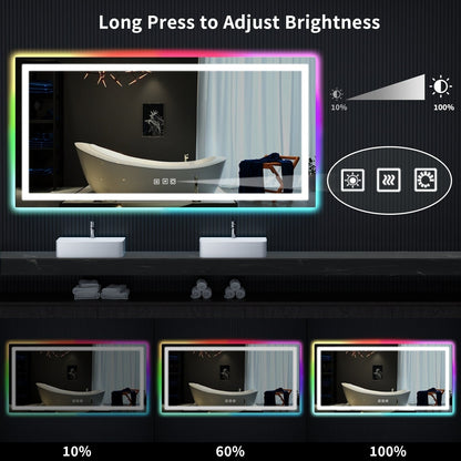 Miroir de salle de bain antibuée avec rétroéclairage RGB et éclairage LED frontal
