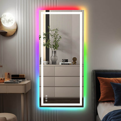 Miroir de salle de bain antibuée avec rétroéclairage RGB et éclairage LED frontal