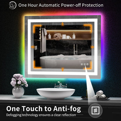 Miroir de salle de bain antibuée avec rétroéclairage RGB et éclairage LED frontal