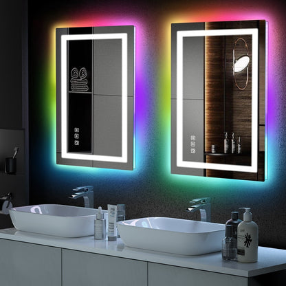 Miroir de salle de bain antibuée avec rétroéclairage RGB et éclairage LED frontal