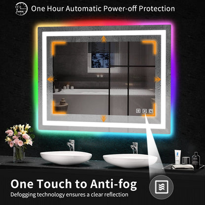 Miroir de salle de bain antibuée avec rétroéclairage RGB et éclairage LED frontal