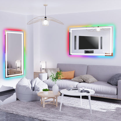 Miroir de salle de bain antibuée avec rétroéclairage RGB et éclairage LED frontal