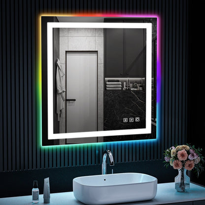 Miroir de salle de bain antibuée avec rétroéclairage RGB et éclairage LED frontal
