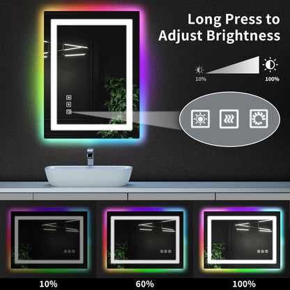 Miroir de salle de bain antibuée avec rétroéclairage RGB et éclairage LED frontal