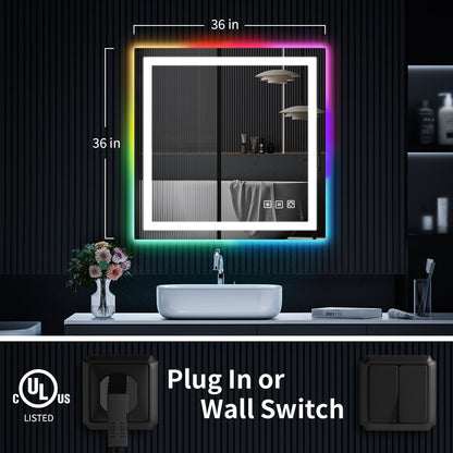 Miroir de salle de bain antibuée avec rétroéclairage RGB et éclairage LED frontal