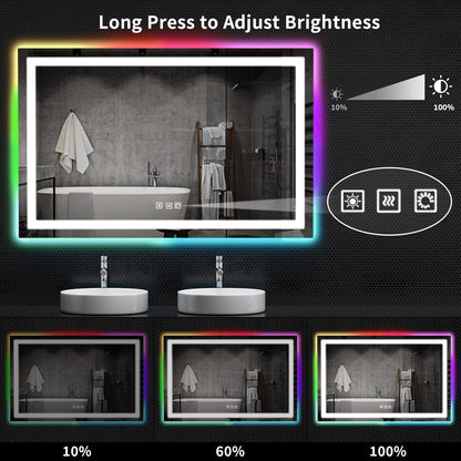 Miroir de salle de bain antibuée avec rétroéclairage RGB et éclairage LED frontal