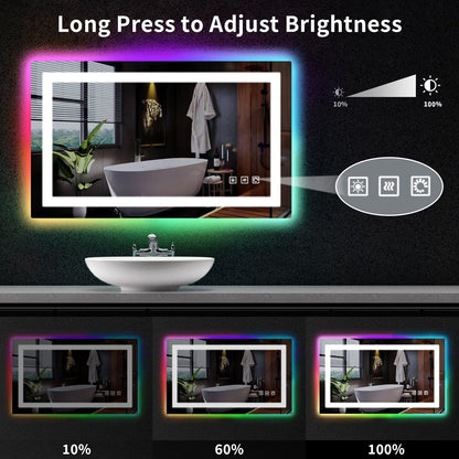 Miroir de salle de bain antibuée avec rétroéclairage RGB et éclairage LED frontal