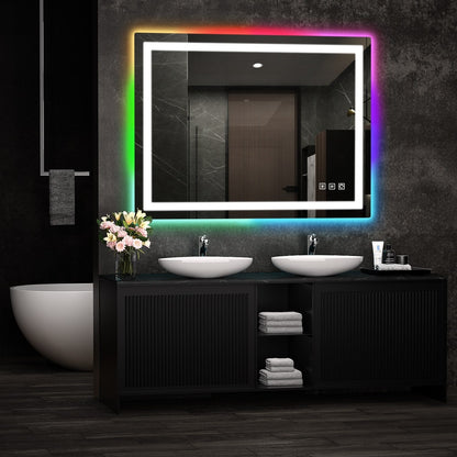 Miroir de salle de bain antibuée avec rétroéclairage RGB et éclairage LED frontal