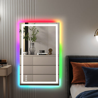 Miroir de salle de bain antibuée avec rétroéclairage RGB et éclairage LED frontal