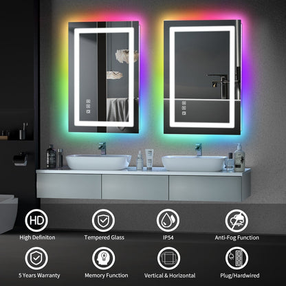 Miroir de salle de bain antibuée avec rétroéclairage RGB et éclairage LED frontal