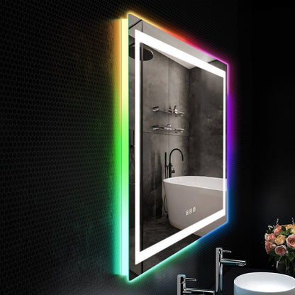 Miroir de salle de bain antibuée avec rétroéclairage RGB et éclairage LED frontal