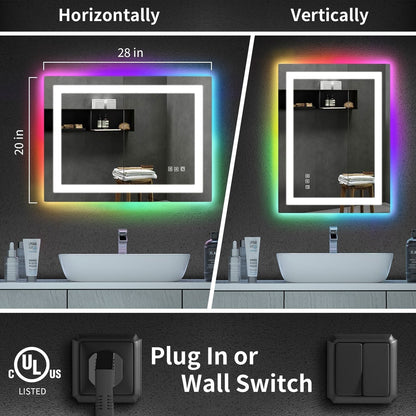 Miroir de salle de bain antibuée avec rétroéclairage RGB et éclairage LED frontal