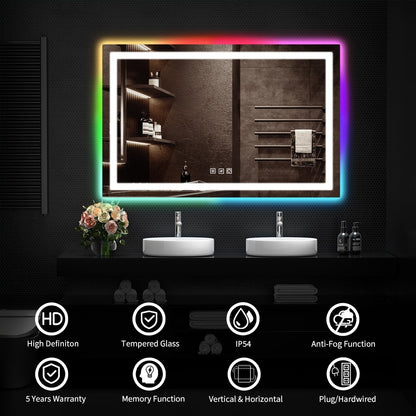 Miroir de salle de bain antibuée avec rétroéclairage RGB et éclairage LED frontal