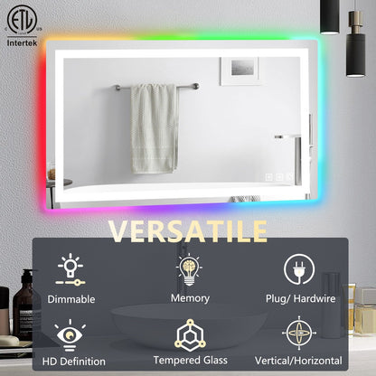 Miroir de salle de bain antibuée avec rétroéclairage RGB et éclairage LED frontal