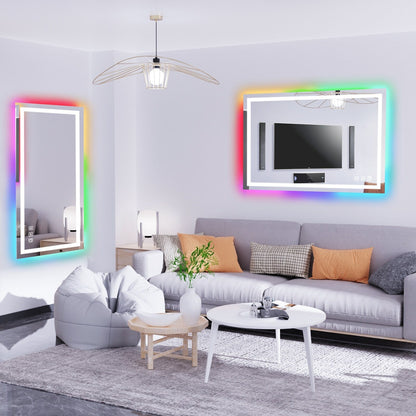 Miroir de salle de bain antibuée avec rétroéclairage RGB et éclairage LED frontal