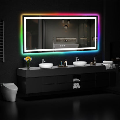 Miroir de salle de bain antibuée avec rétroéclairage RGB et éclairage LED frontal