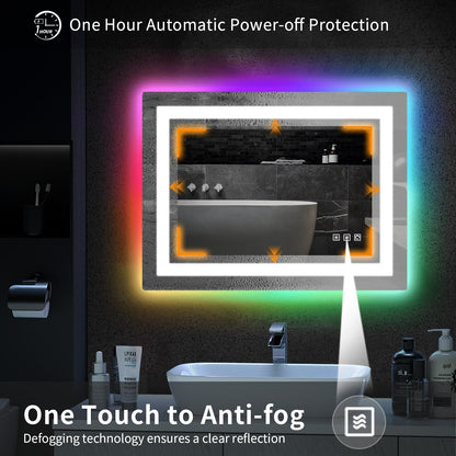 Miroir de salle de bain antibuée avec rétroéclairage RGB et éclairage LED frontal