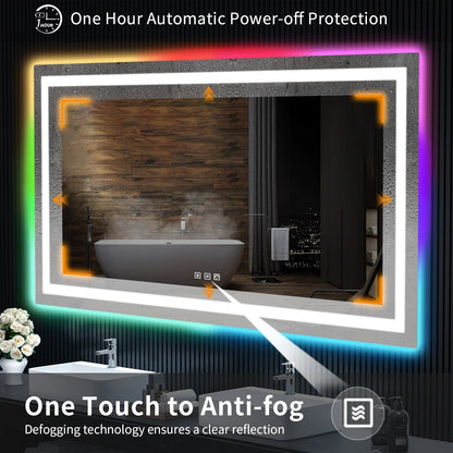 Miroir de salle de bain antibuée avec rétroéclairage RGB et éclairage LED frontal