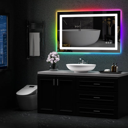 Miroir de salle de bain antibuée avec rétroéclairage RGB et éclairage LED frontal