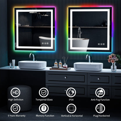 Miroir de salle de bain antibuée avec rétroéclairage RGB et éclairage LED frontal