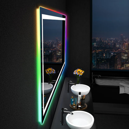 Miroir de salle de bain antibuée avec rétroéclairage RGB et éclairage LED frontal
