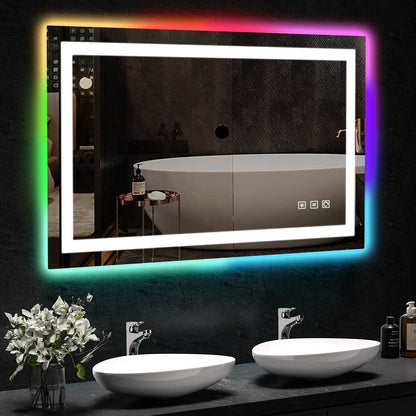 Miroir de salle de bain antibuée avec rétroéclairage RGB et éclairage LED frontal