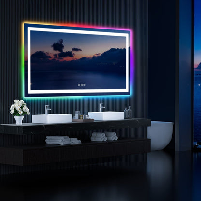 Miroir de salle de bain antibuée avec rétroéclairage RGB et éclairage LED frontal