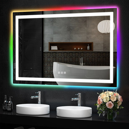 Miroir de salle de bain antibuée avec rétroéclairage RGB et éclairage LED frontal