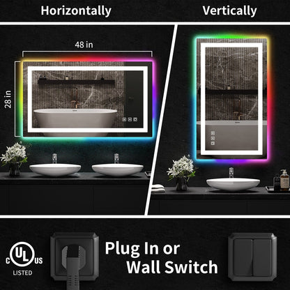 Miroir de salle de bain antibuée avec rétroéclairage RGB et éclairage LED frontal