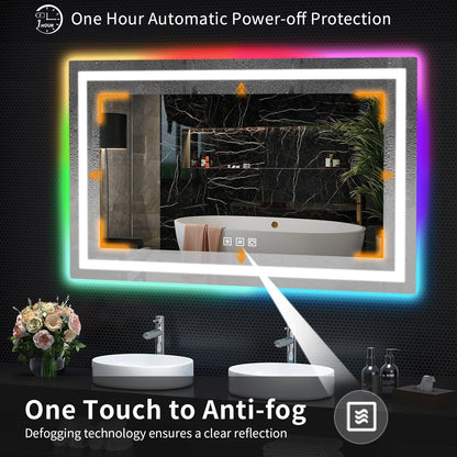 Miroir de salle de bain antibuée avec rétroéclairage RGB et éclairage LED frontal