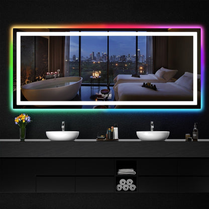 Miroir de salle de bain antibuée avec rétroéclairage RGB et éclairage LED frontal