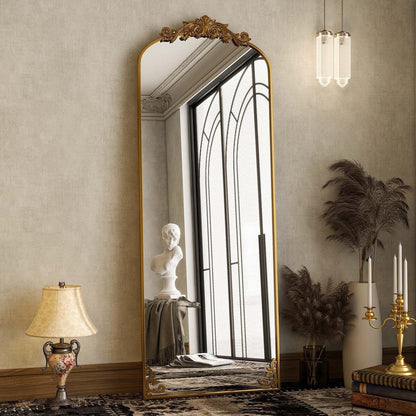 Grand miroir en forme d'arche avec motif floral baroque