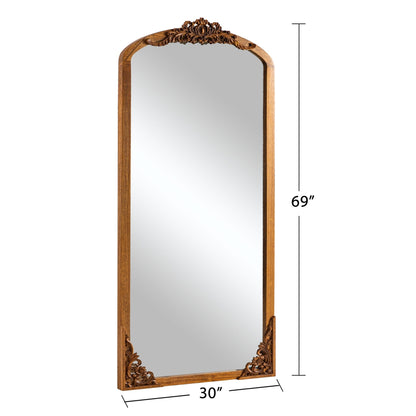 Grand miroir de sol en bois massif sculpté avec arche