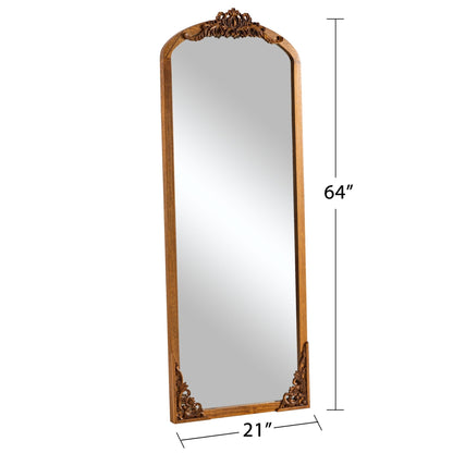 Grand miroir de sol en bois massif sculpté avec arche