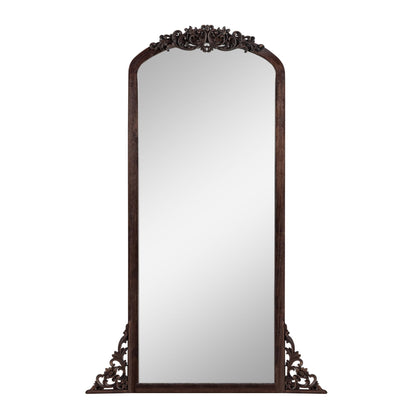 Grand miroir de sol en bois massif sculpté avec arche