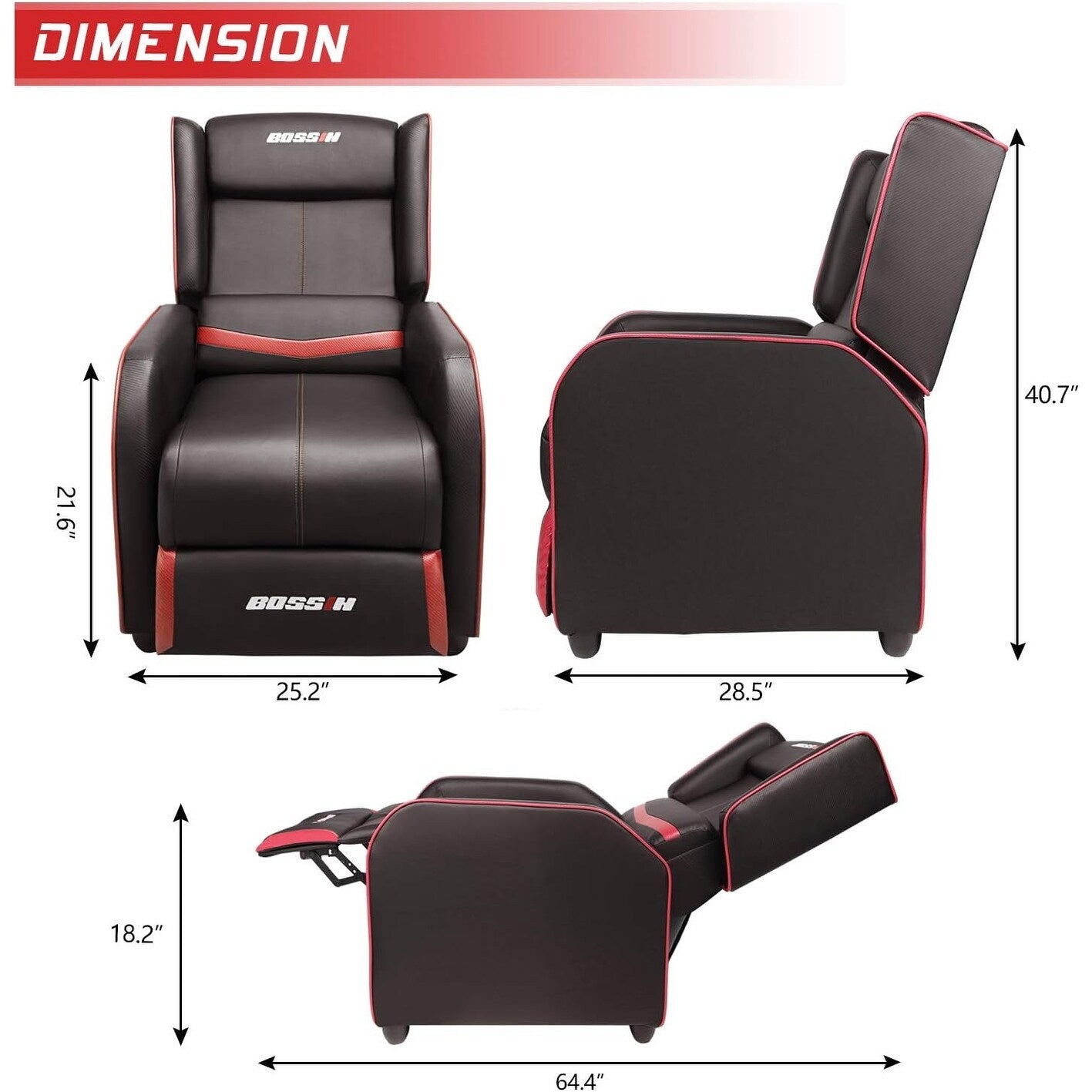 BOSSIN Fauteuil de jeu inclinable ergonomique en cuir PU pour salon