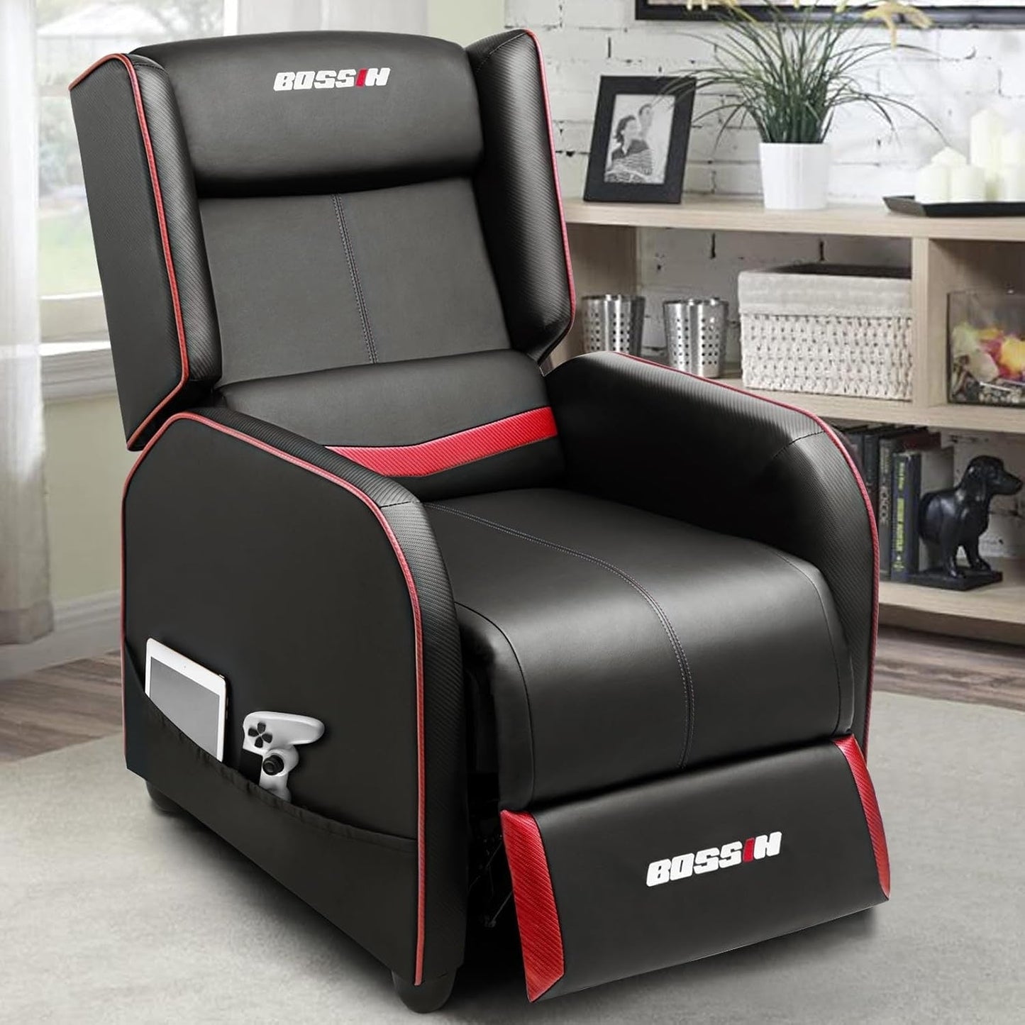 BOSSIN Fauteuil de jeu inclinable ergonomique en cuir PU pour salon