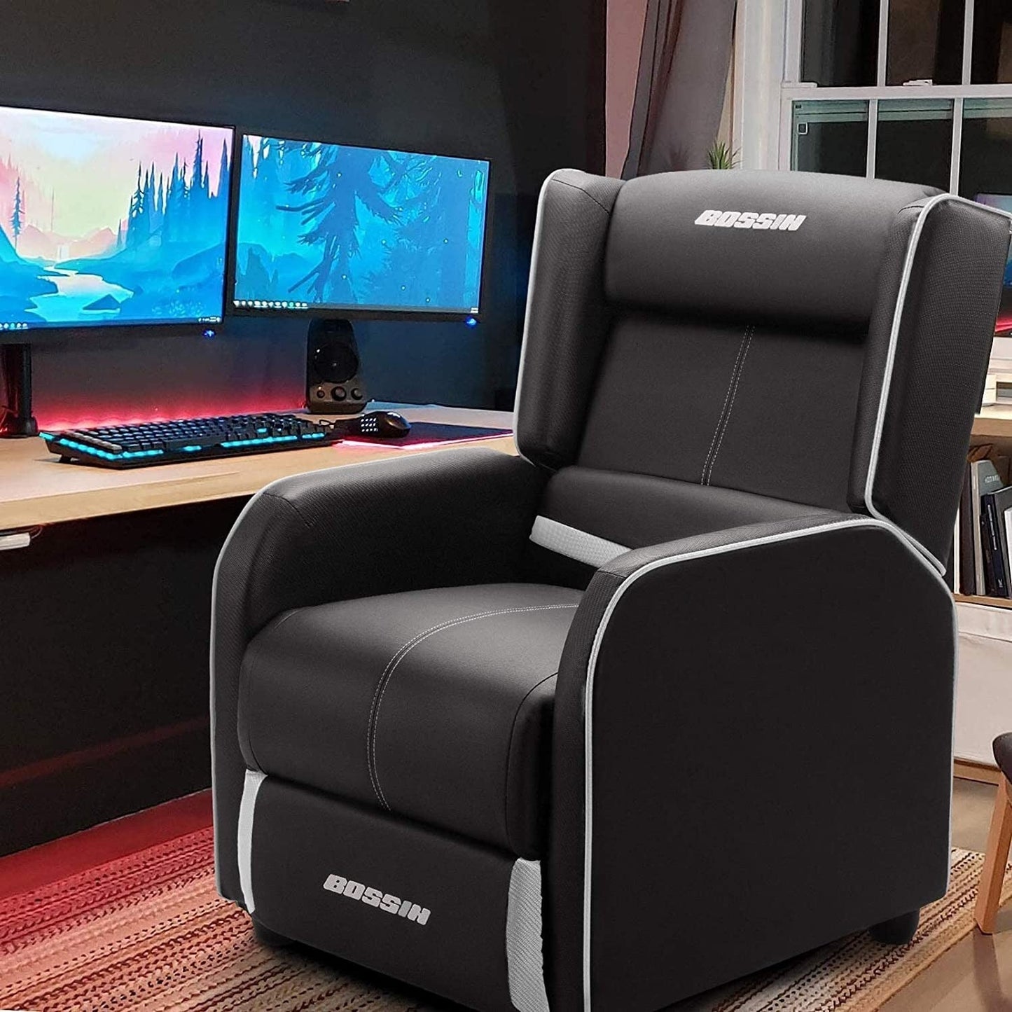 BOSSIN Fauteuil de jeu inclinable ergonomique en cuir PU pour salon