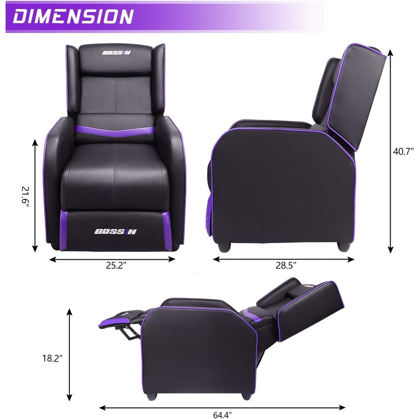 BOSSIN Fauteuil de jeu inclinable ergonomique en cuir PU pour salon