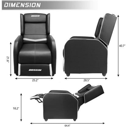 BOSSIN Fauteuil de jeu inclinable ergonomique en cuir PU pour salon