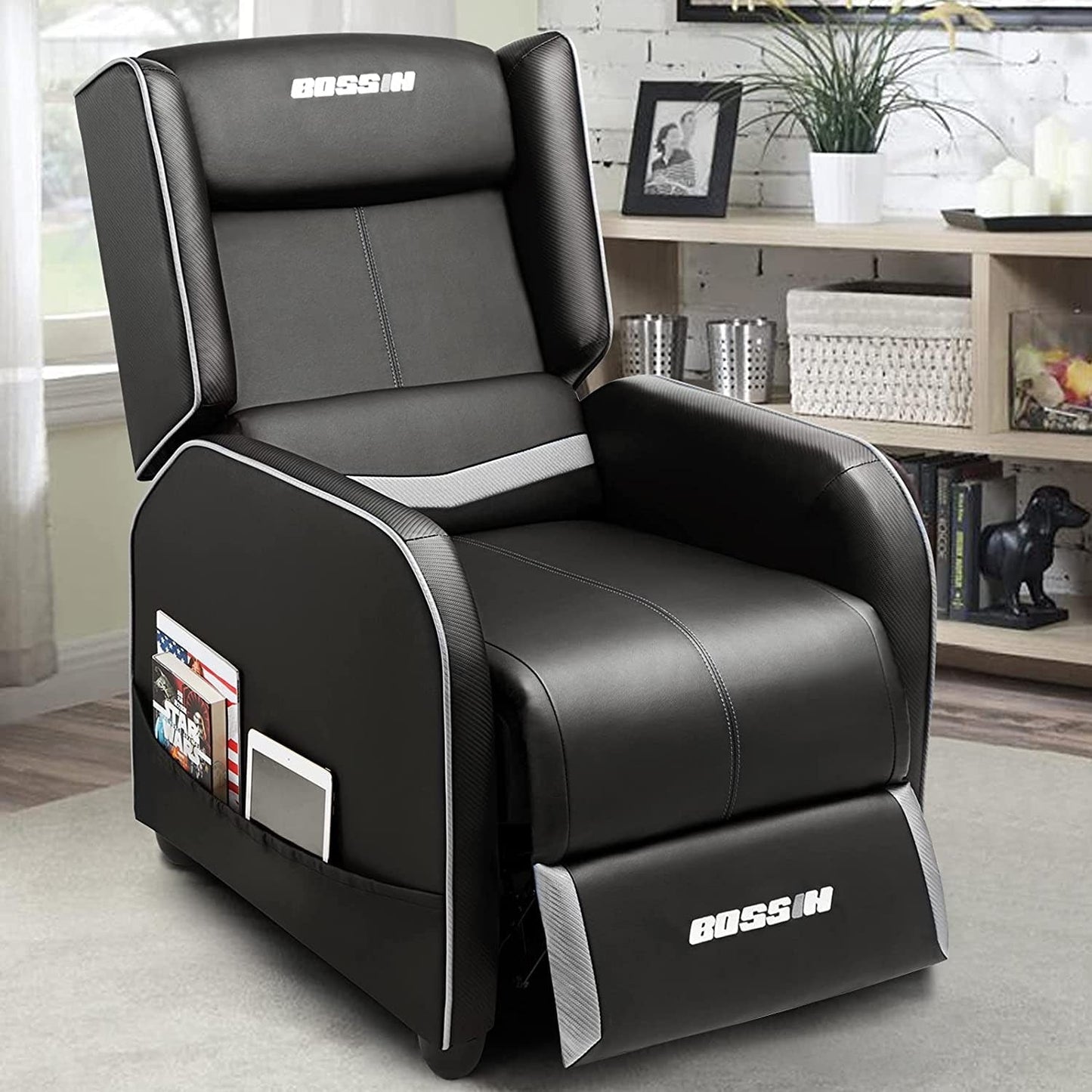 BOSSIN Fauteuil de jeu inclinable ergonomique en cuir PU pour salon
