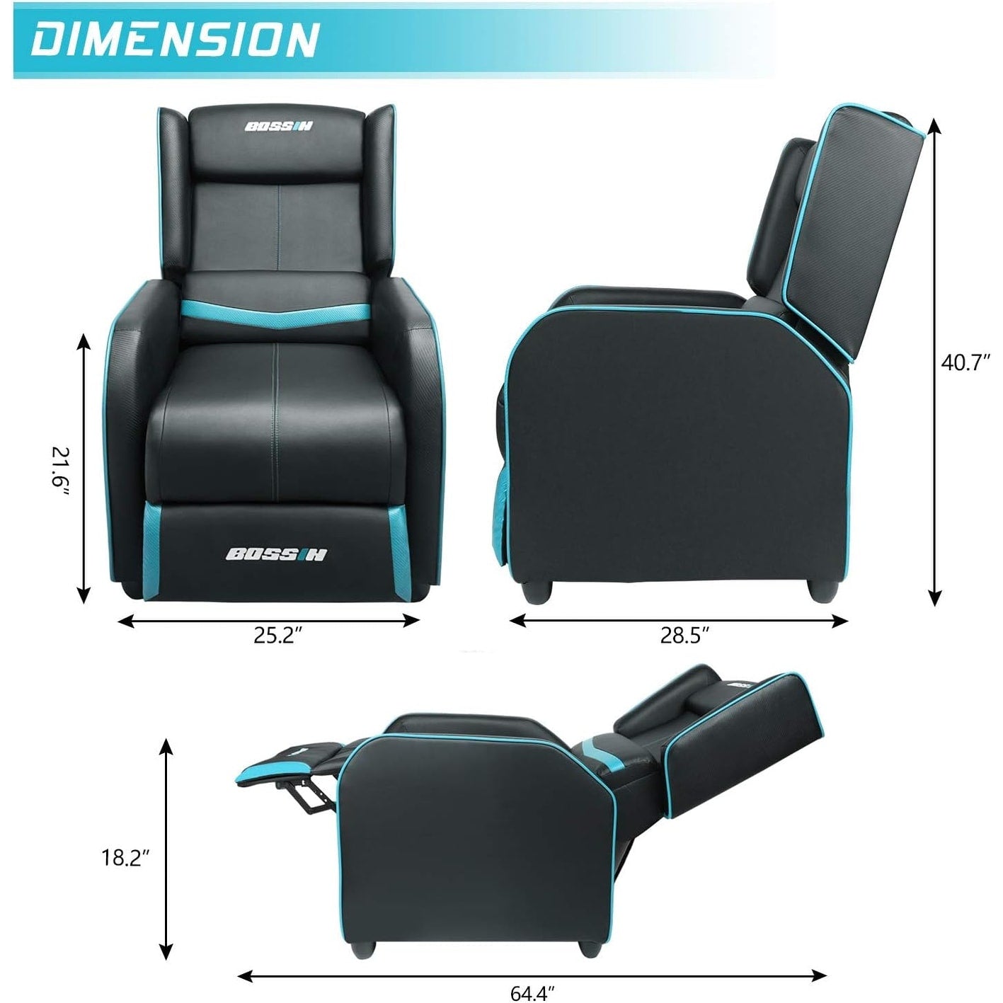 BOSSIN Fauteuil de jeu inclinable ergonomique en cuir PU pour salon