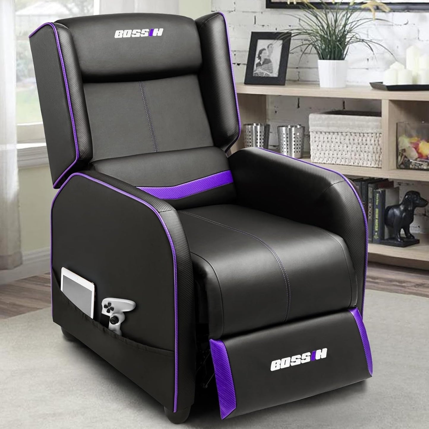 BOSSIN Fauteuil de jeu inclinable ergonomique en cuir PU pour salon