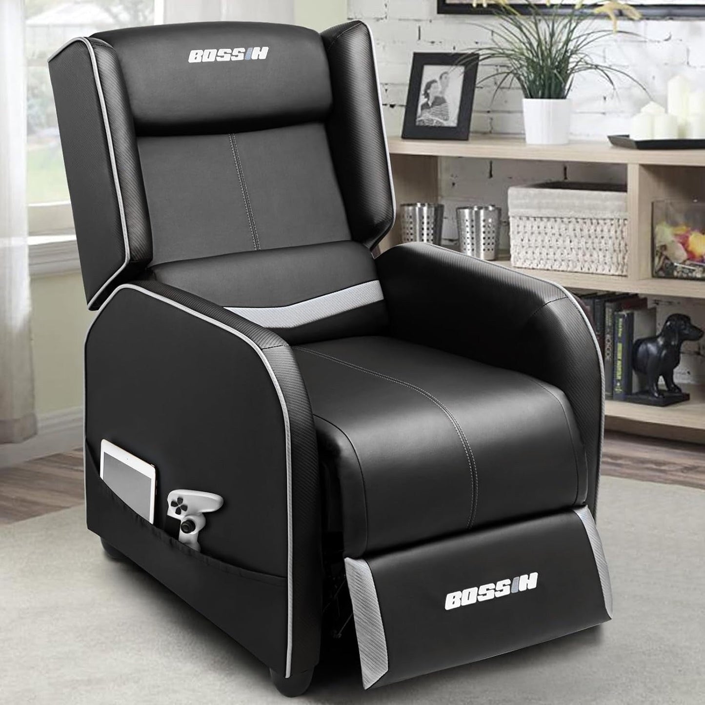 BOSSIN Fauteuil de jeu inclinable ergonomique en cuir PU pour salon