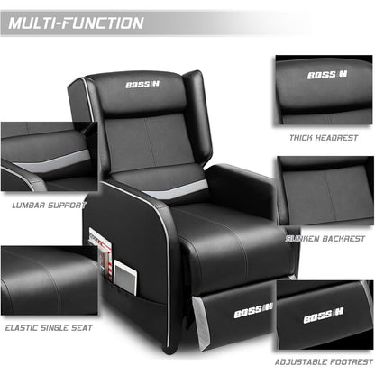 BOSSIN Fauteuil de jeu inclinable ergonomique en cuir PU pour salon
